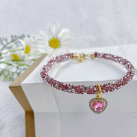 HKM-916819 Elegant Heart Jewel Pendant Cat Collar with Rhinestones - All-Season Adjustable Necklace in Various Colors