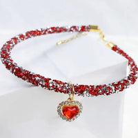 HKM-916819 Elegant Heart Jewel Pendant Cat Collar with Rhinestones - All-Season Adjustable Necklace in Various Colors