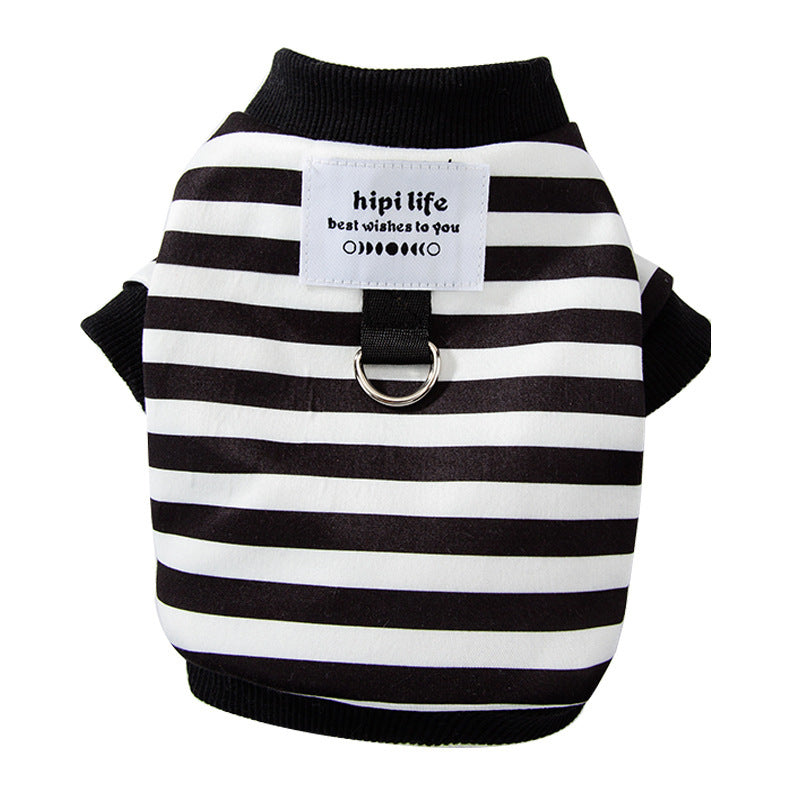HKM-916819 Striped Thin Velvet Sweater for Small Dogs - Casual Pet Clothing in Black or Red