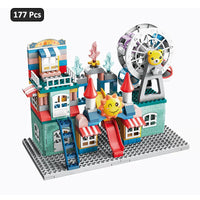 HKM-916883 DIY Assembled Building Blocks Set with Castle Track and Cartoon Cars for Ages 3 and Up