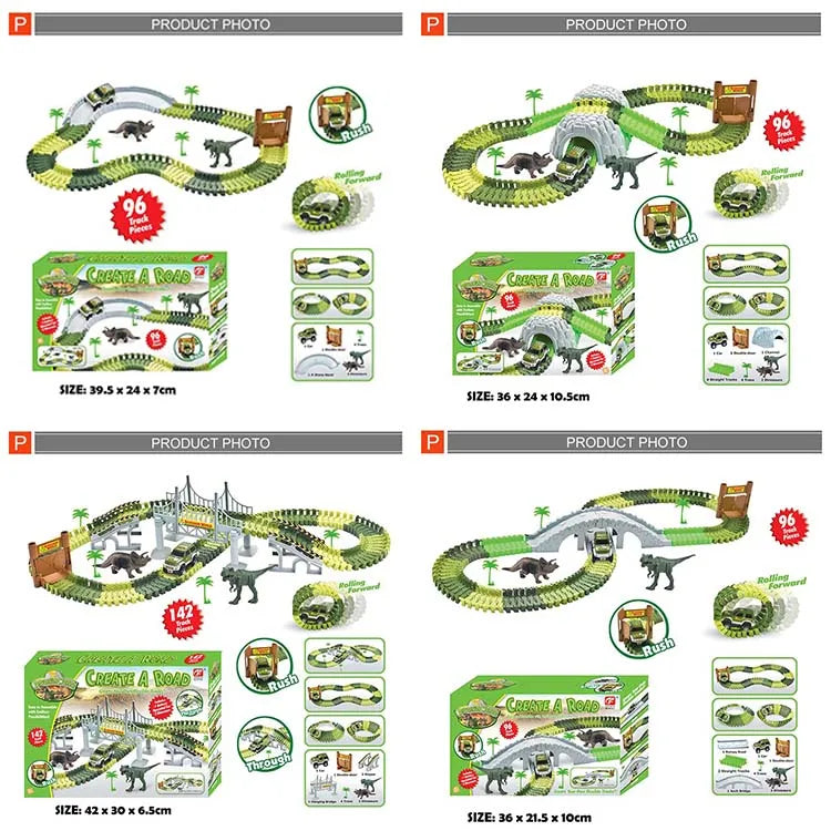 HKM-916947 Dinosaur Themed Slot Toy Train Track Construction Set for Kids Ages 2-4