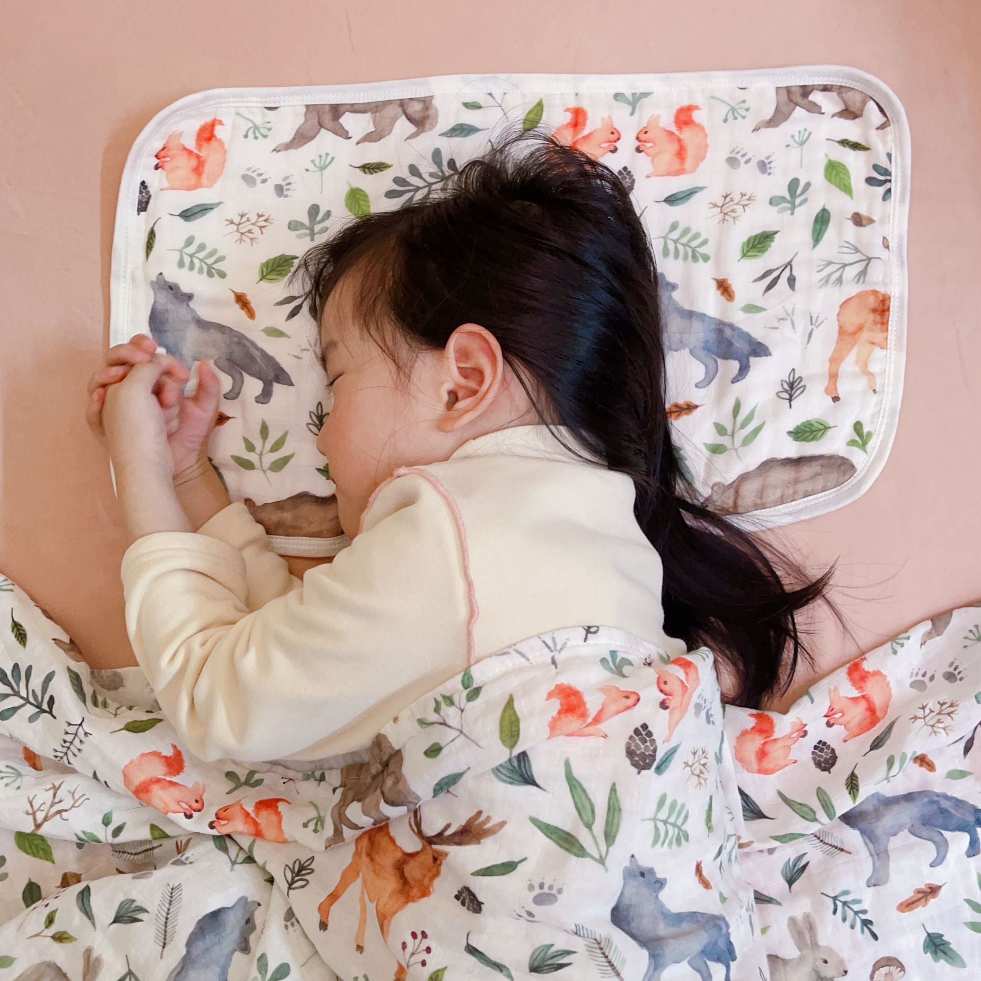 HKM-917139 Double-Layer Newborn Gauze Scarf with Animal and Floral Prints, 120x120cm