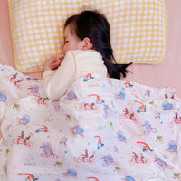 HKM-917139 Double-Layer Newborn Gauze Scarf with Animal and Floral Prints, 120x120cm