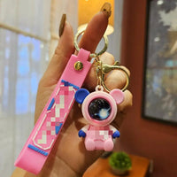 HKM-917139 Planet Rabbit Astronaut Keychain - Cute Cartoon Silicone Bag Pendant for Keys