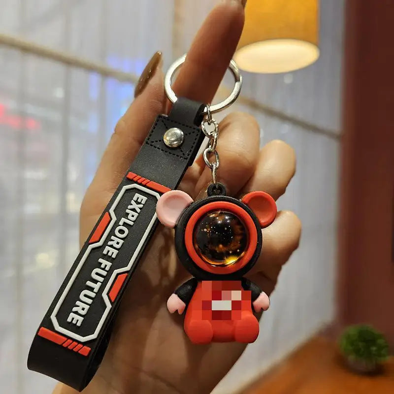 HKM-917139 Planet Rabbit Astronaut Keychain - Cute Cartoon Silicone Bag Pendant for Keys