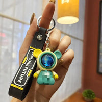 HKM-917139 Planet Rabbit Astronaut Keychain - Cute Cartoon Silicone Bag Pendant for Keys
