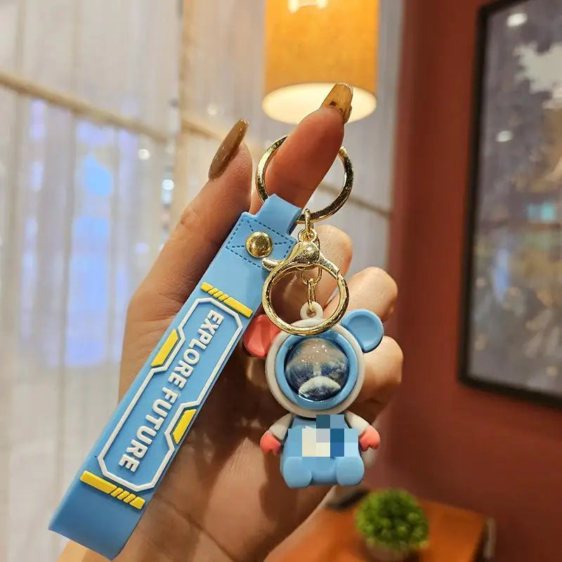 HKM-917139 Planet Rabbit Astronaut Keychain - Cute Cartoon Silicone Bag Pendant for Keys