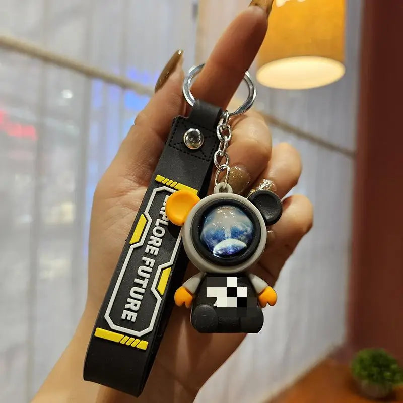 HKM-917139 Planet Rabbit Astronaut Keychain - Cute Cartoon Silicone Bag Pendant for Keys
