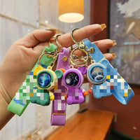 HKM-917139 Planet Rabbit Astronaut Keychain - Cute Cartoon Silicone Bag Pendant for Keys