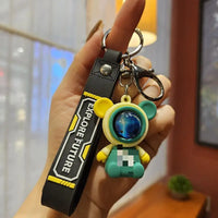 HKM-917139 Planet Rabbit Astronaut Keychain - Cute Cartoon Silicone Bag Pendant for Keys