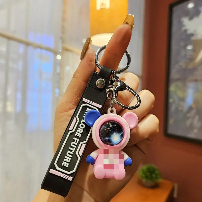 HKM-917139 Planet Rabbit Astronaut Keychain - Cute Cartoon Silicone Bag Pendant for Keys