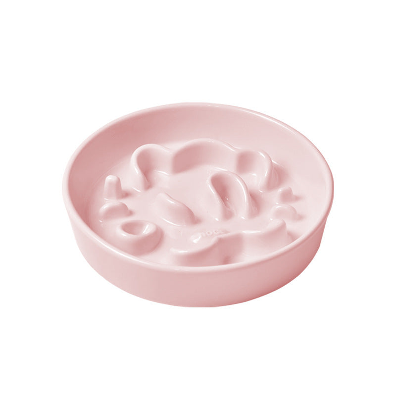 HKM-917331 Pet Cartoon Ceramic Bowl for Cats - Anti-Choking Design, Available in Pink, Blue, Yellow, Beige