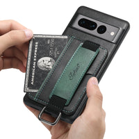 HKM-917395 Fashionable Card Holder Phone Case with Stand and Bracelet for Google Models - Black, Brown, Blue