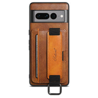 HKM-917395 Fashionable Card Holder Phone Case with Stand and Bracelet for Google Models - Black, Brown, Blue