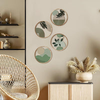 HKM-917395 Retro Multi-Leaf Wooden Wall Stickers Set - Four Decorative Craft Pendants