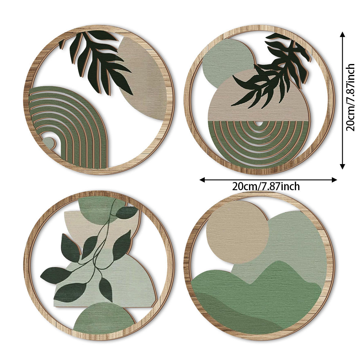 HKM-917395 Retro Multi-Leaf Wooden Wall Stickers Set - Four Decorative Craft Pendants