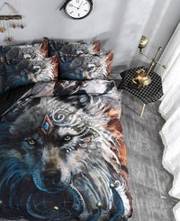 HKM-917459 3D Digital Printing Wolf Tribe Warrior Duvet Cover Set - Polyester Fabric, Multiple Sizes Available