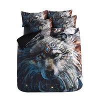 HKM-917459 3D Digital Printing Wolf Tribe Warrior Duvet Cover Set - Polyester Fabric, Multiple Sizes Available