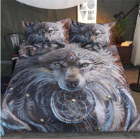 HKM-917459 3D Digital Printing Wolf Tribe Warrior Duvet Cover Set - Polyester Fabric, Multiple Sizes Available