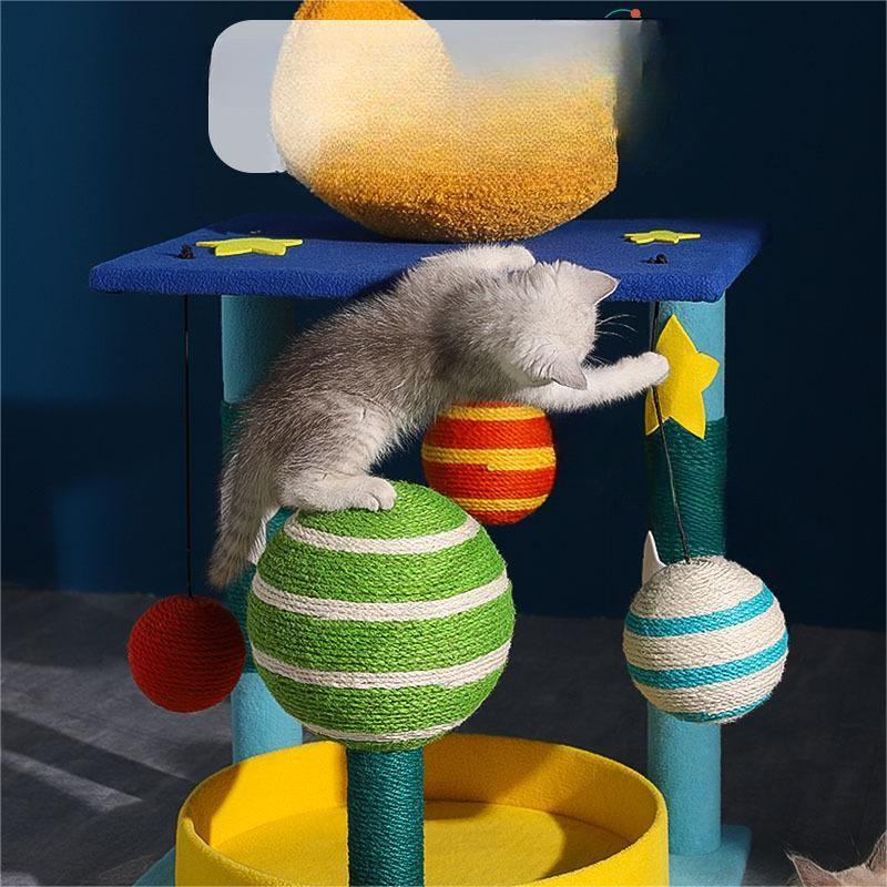 HKM-917459 Starry Cat Climbing Frame with Toy – Soft Teddy Velvet & Sisal Materials