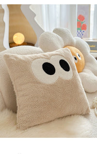 HKM-917523 Big Eye Plush Cushion Cover - Cute Cartoon Pillow for Living Room Decor (45x45cm) or Extra Large Wink Flower Design (60x60cm)