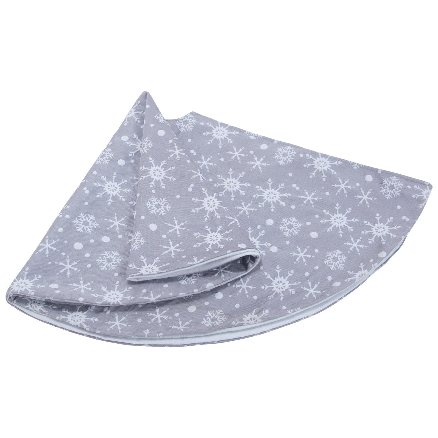 HKM-917587 Gray Background with White Snowflakes Tree Skirt - 48-Inch Knitted Fabric Design