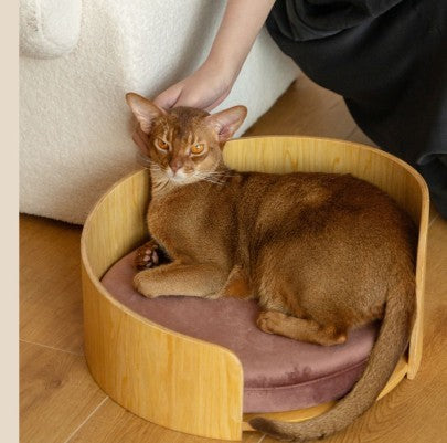HKM-917587 Removable Solid Wood Cat Bed with Walnut Finish - Sizes 35x24cm & 50x24cm