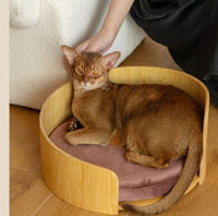 HKM-917587 Removable Solid Wood Cat Bed with Walnut Finish - Sizes 35x24cm & 50x24cm