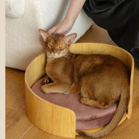 HKM-917587 Removable Solid Wood Cat Bed with Walnut Finish - Sizes 35x24cm & 50x24cm