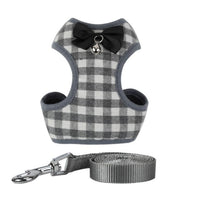 HKM-917651 Plaid Vest-style Pet Harness for Small Dogs with Leash, Red Grid Design