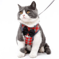 HKM-917651 Plaid Vest-style Pet Harness for Small Dogs with Leash, Red Grid Design