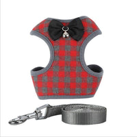 HKM-917651 Plaid Vest-style Pet Harness for Small Dogs with Leash, Red Grid Design