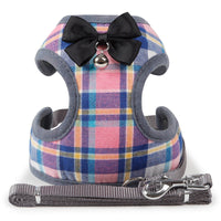 HKM-917651 Plaid Vest-style Pet Harness for Small Dogs with Leash, Red Grid Design