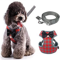HKM-917651 Plaid Vest-style Pet Harness for Small Dogs with Leash, Red Grid Design