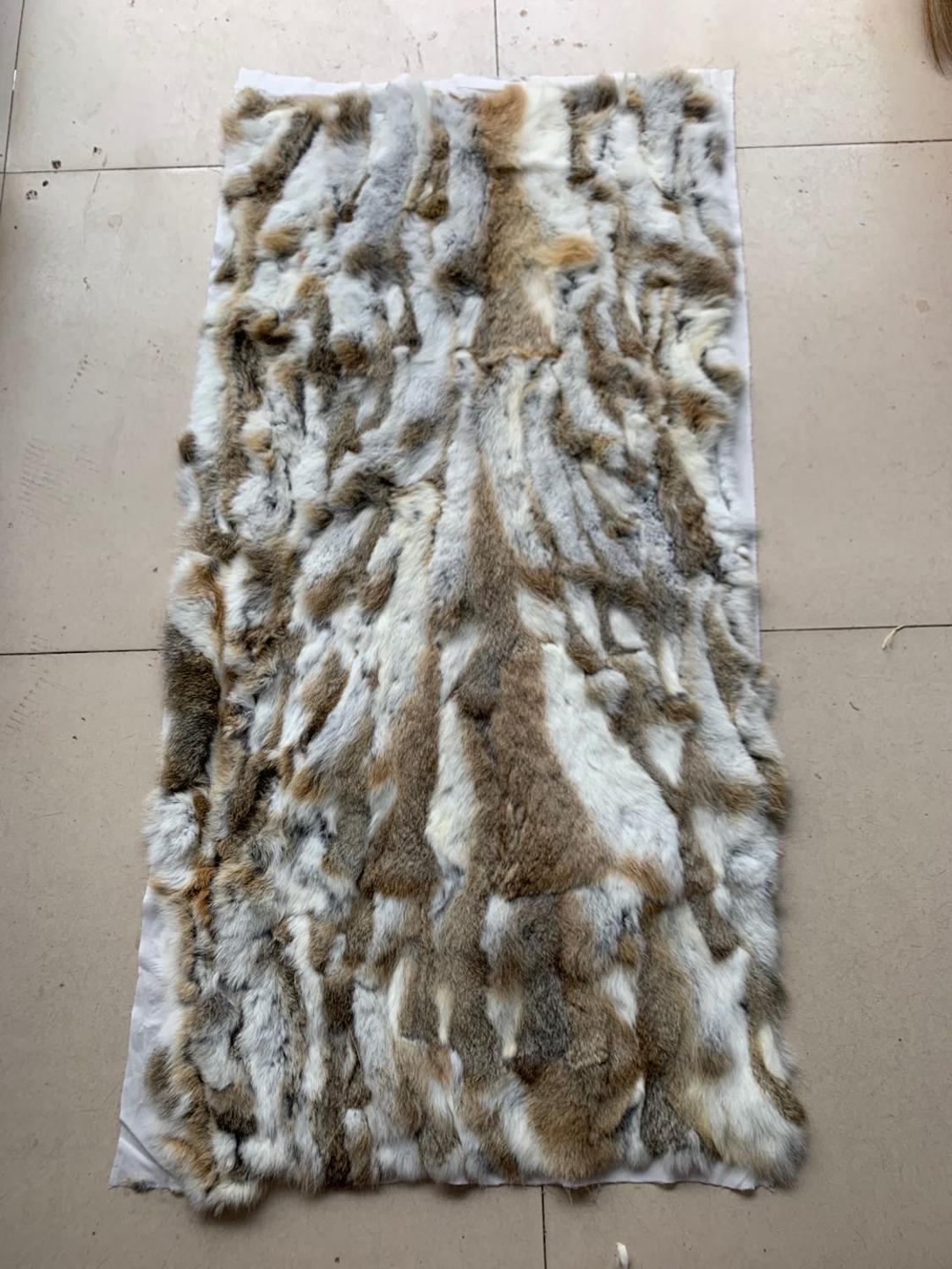 HKM-917779 Rex Rabbit Fur Patchwork Blanket for Mattress, Clothing, and Furniture - Rectangle, 50x100 cm