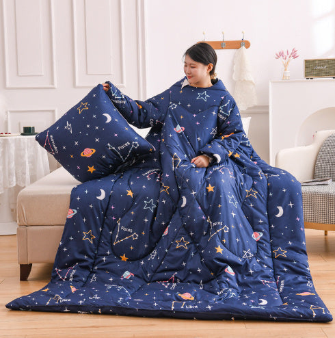 HKM-917779 Warm Anti-Kick Quilt with Sleeved Thick Shoulder Pad for Winter Comfort, 150x200 cm, Cool Fiber Fabric