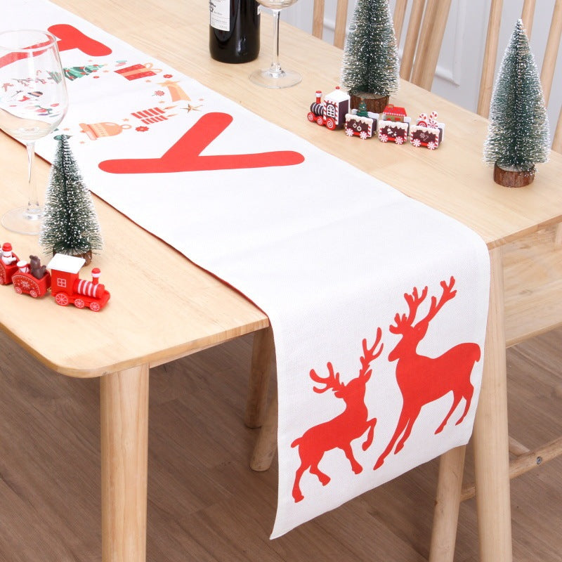 HKM-917907 Double-Sided Snowman Christmas Table Flag Mat, 180x33cm Flannel Decor