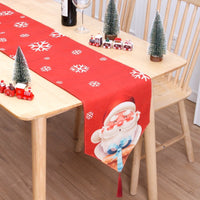 HKM-917907 Double-Sided Snowman Christmas Table Flag Mat, 180x33cm Flannel Decor