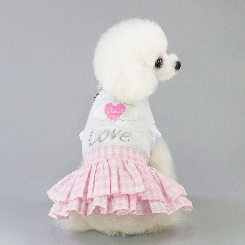 HKM-917907 Small Dog Cotton Love Skirt in Blue and Pink - Princess Style Outfit for Mothers
