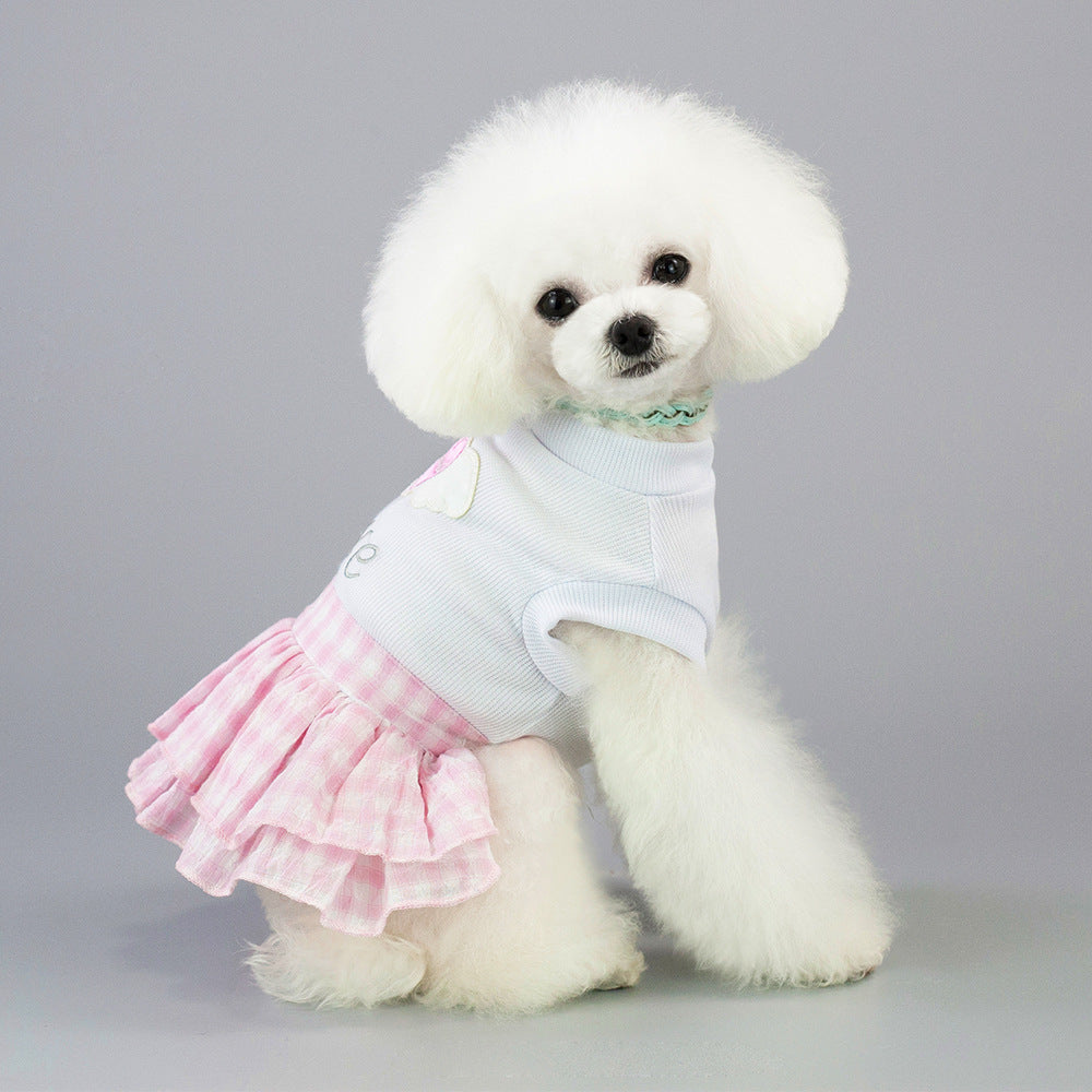 HKM-917907 Small Dog Cotton Love Skirt in Blue and Pink - Princess Style Outfit for Mothers