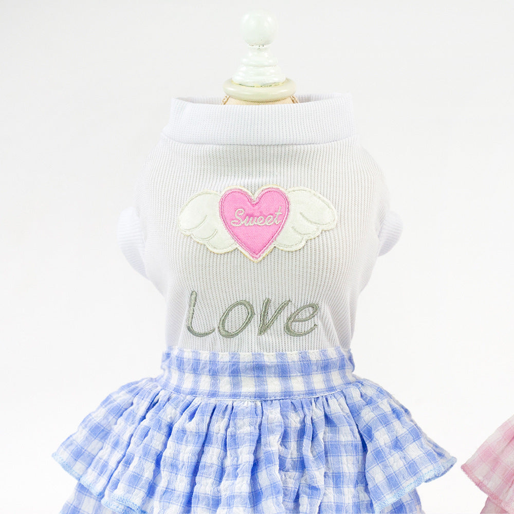 HKM-917907 Small Dog Cotton Love Skirt in Blue and Pink - Princess Style Outfit for Mothers