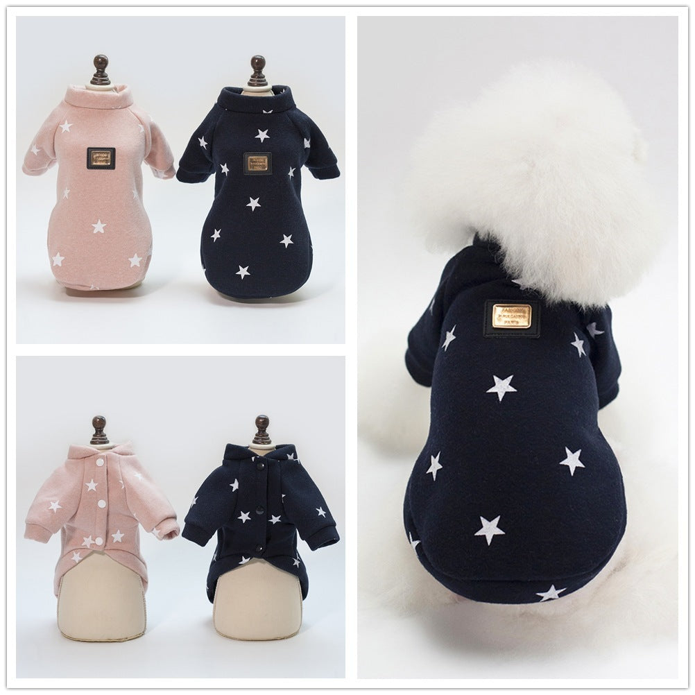 HKM-918035 Autumn and Winter Cotton Sweater for Pets with Five-Pointed Star Design in Pink and Navy Blue
