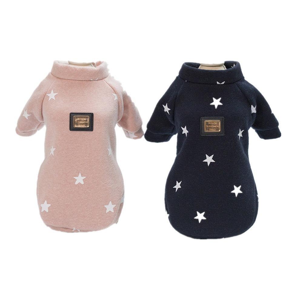 HKM-918035 Autumn and Winter Cotton Sweater for Pets with Five-Pointed Star Design in Pink and Navy Blue