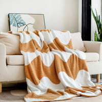 HKM-918291 Geometric Patterned Half Velvet Knitted Sofa Blanket - Modern Acrylic Throw in Three Colors