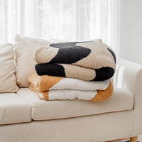 HKM-918291 Geometric Patterned Half Velvet Knitted Sofa Blanket - Modern Acrylic Throw in Three Colors
