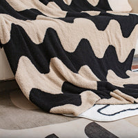 HKM-918291 Geometric Patterned Half Velvet Knitted Sofa Blanket - Modern Acrylic Throw in Three Colors