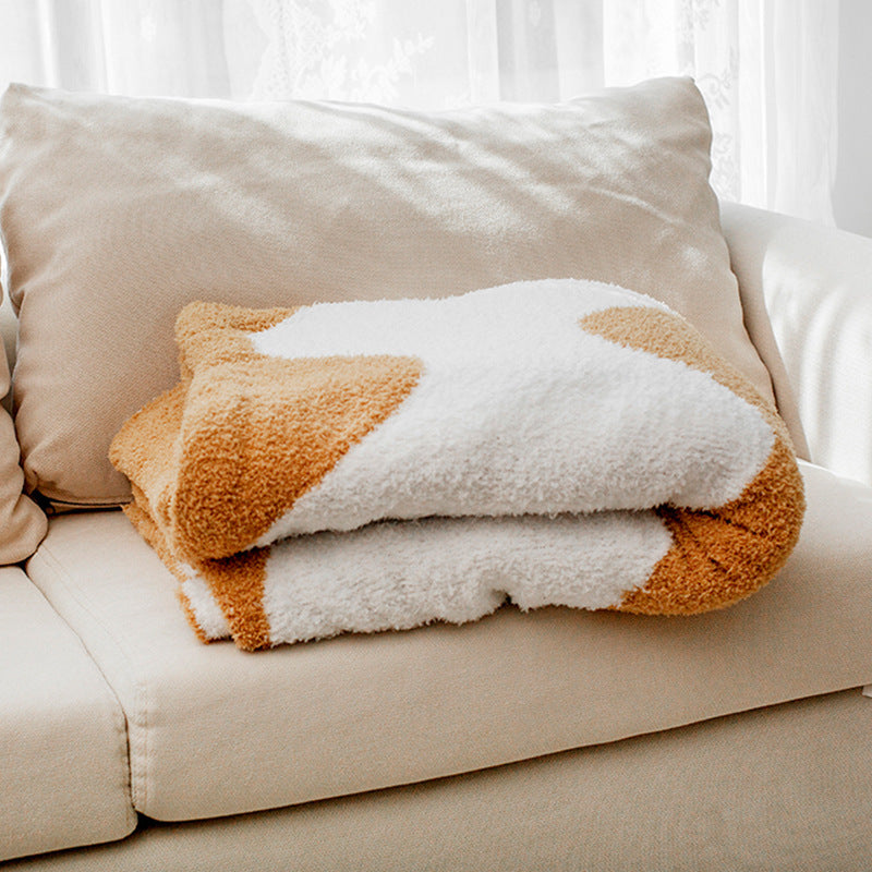 HKM-918291 Geometric Patterned Half Velvet Knitted Sofa Blanket - Modern Acrylic Throw in Three Colors