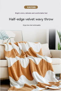 HKM-918291 Geometric Patterned Half Velvet Knitted Sofa Blanket - Modern Acrylic Throw in Three Colors