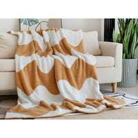 HKM-918291 Geometric Patterned Half Velvet Knitted Sofa Blanket - Modern Acrylic Throw in Three Colors