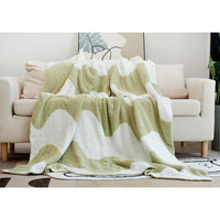 HKM-918291 Geometric Patterned Half Velvet Knitted Sofa Blanket - Modern Acrylic Throw in Three Colors